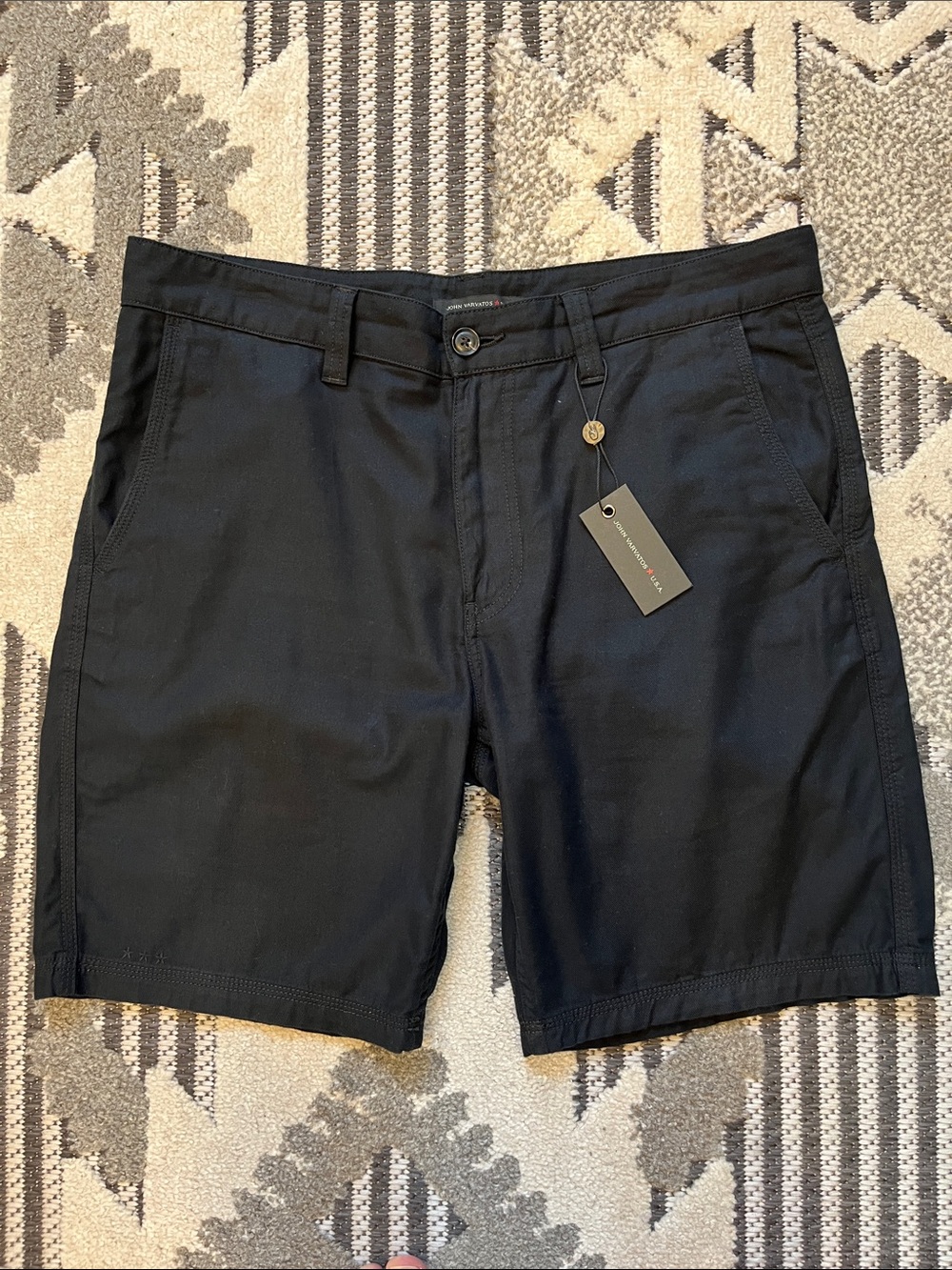 John Varvatos USA Black Flat-Front Chino /Linen Short